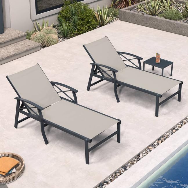 Two Aluminum Lounges with Side Table Armrests