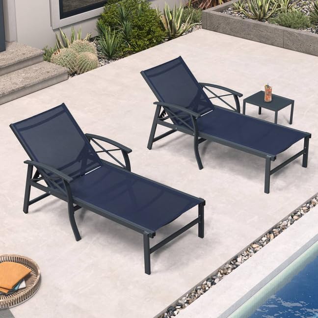 Two Aluminum Lounges with Side Table Armrests