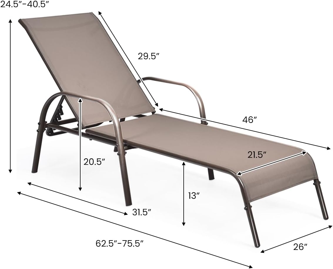 Adjustable Steel Patio Tanning Lounge Chair 2 Pack