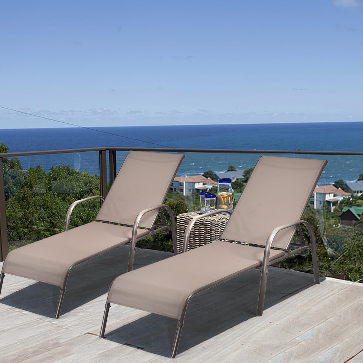 Adjustable Steel Patio Tanning Lounge Chair 2 Pack
