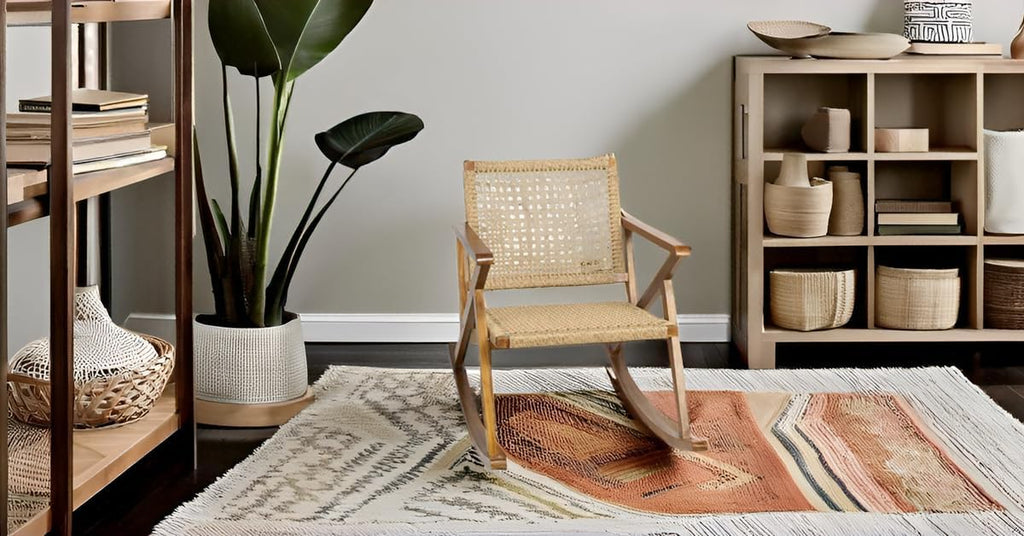 Durable Teak Rocker Rattan Seat Multi Scene Use