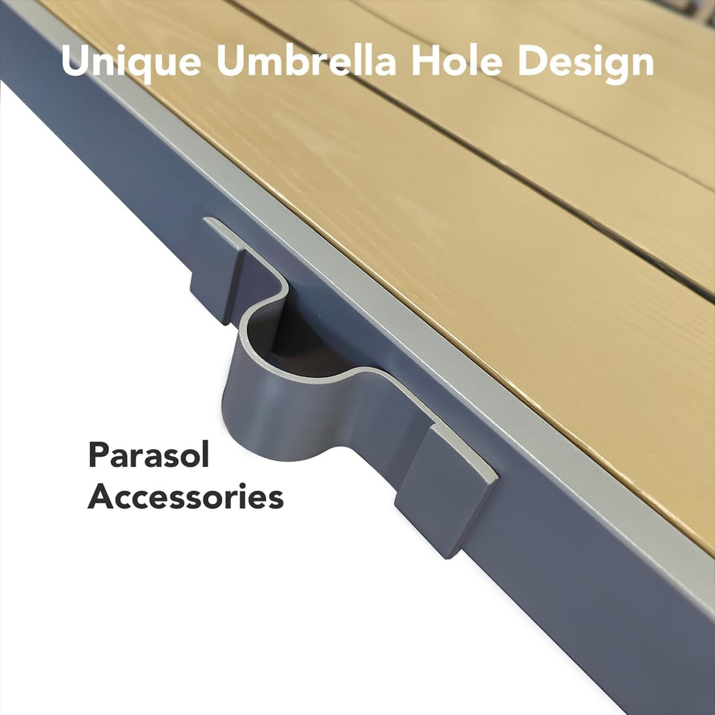 6 Seat Rectangular Dining Set Umbrella Hole Grey Brown