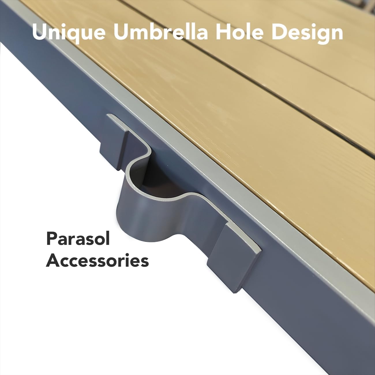6 Seat Rectangular Dining Set Umbrella Hole Grey Brown