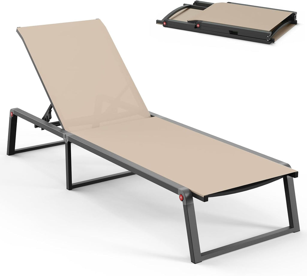 Foldable Aluminum Outdoor 5-Position Pool Chaise Lounge
