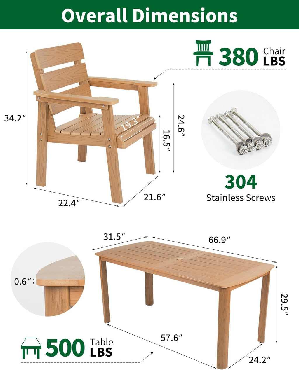 7pc Teak HIPS Dining Set Six Chairs Umbrella Hole