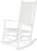 White High Back Wood Rocker Rattan Porch Chair