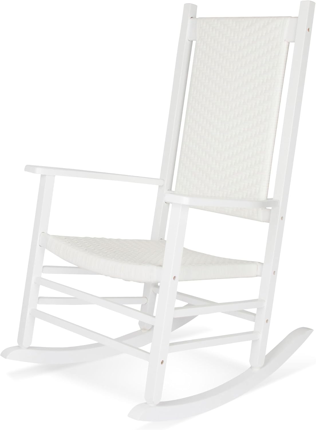White High Back Wood Rocker Rattan Porch Chair