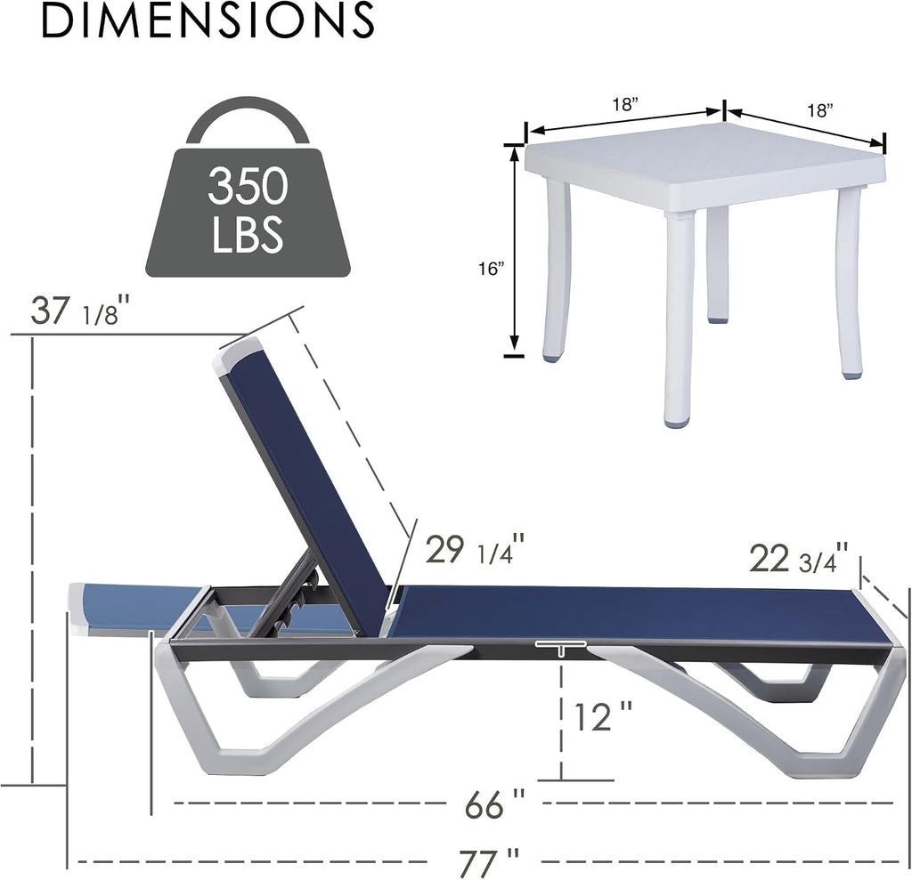 3-Piece Aluminum Textilene Patio Lounge Chair Set