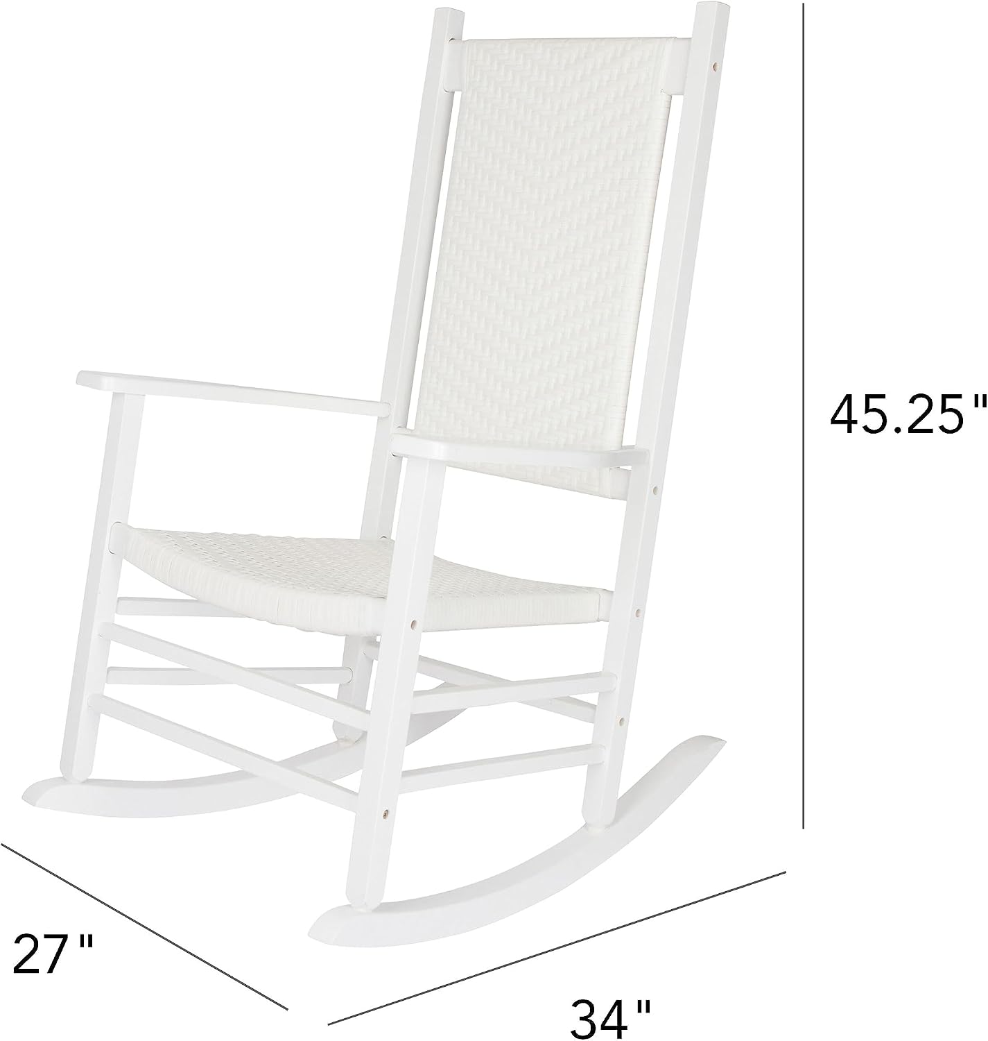 White High Back Wood Rocker Rattan Porch Chair