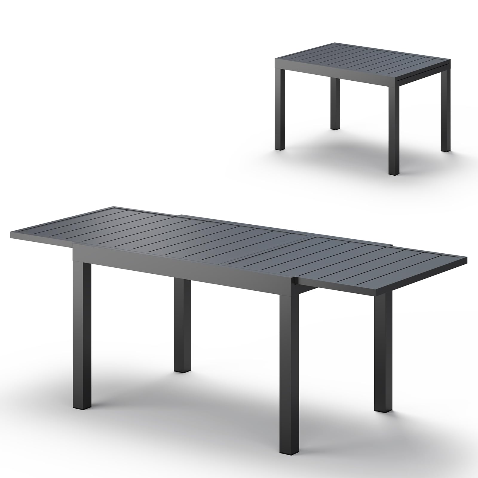 6 Seat Aluminum Expandable Dining Set Gray Textilene