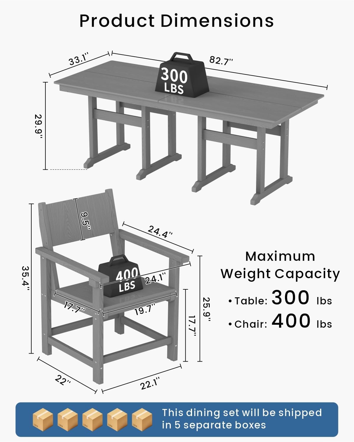 9pc Grey HDPE Table Six Armchairs Umbrella Hole