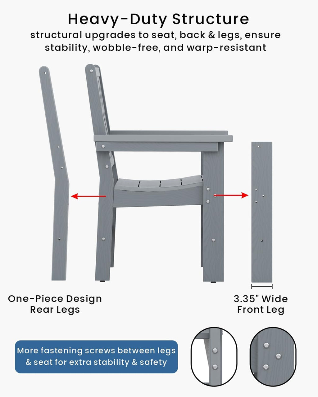 7pc Grey HDPE Dining Set Six Chairs Umbrella Hole