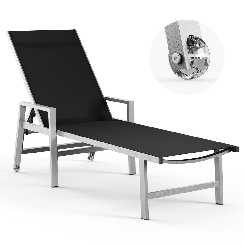Aluminum Wheeled Adjustable Pool Patio Lounge Recliner Chair