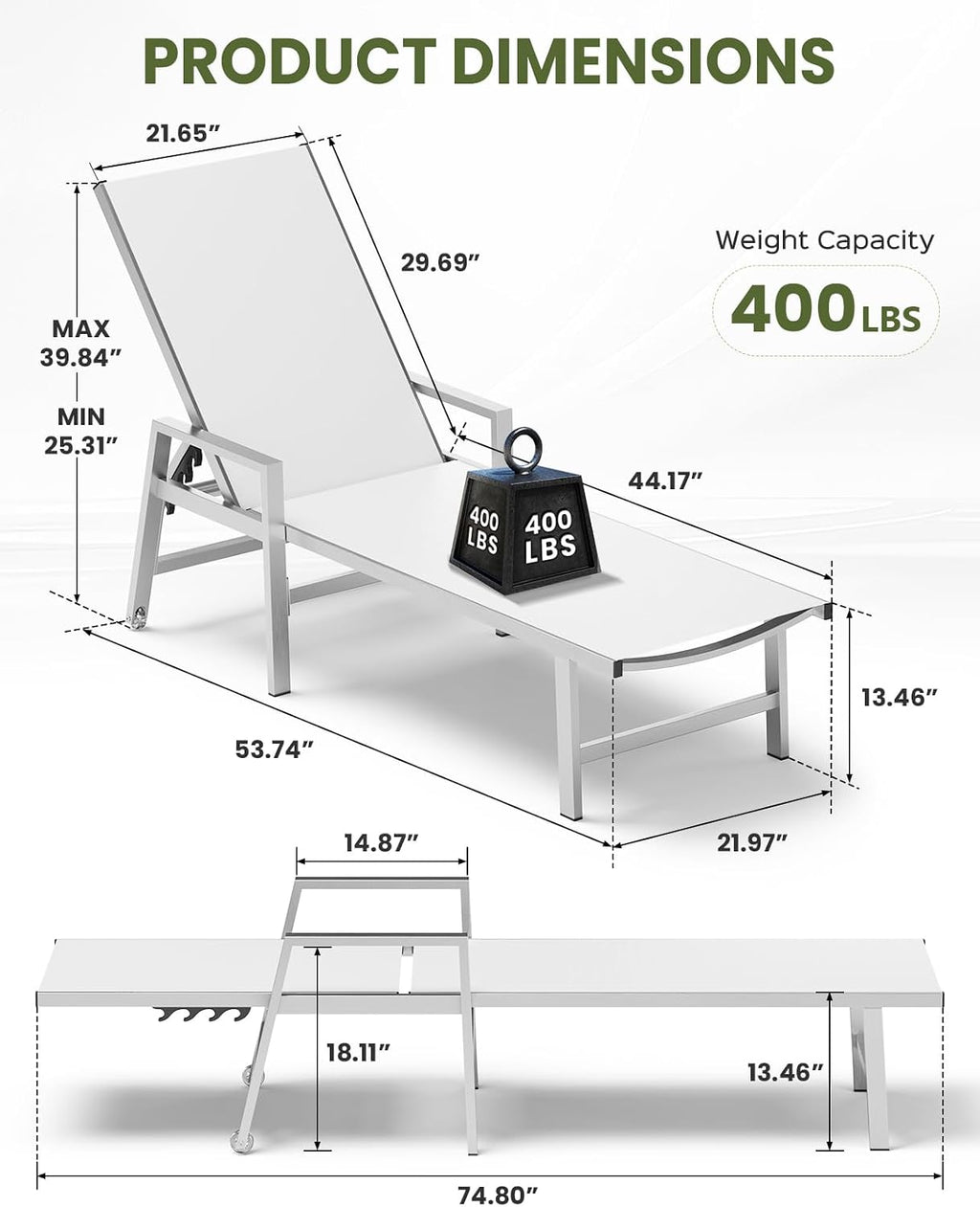 Aluminum Wheeled Adjustable Pool Patio Lounge Recliner Chair