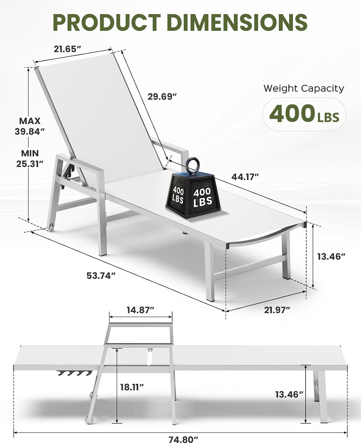 Aluminum Wheeled Adjustable Pool Patio Lounge Recliner Chair