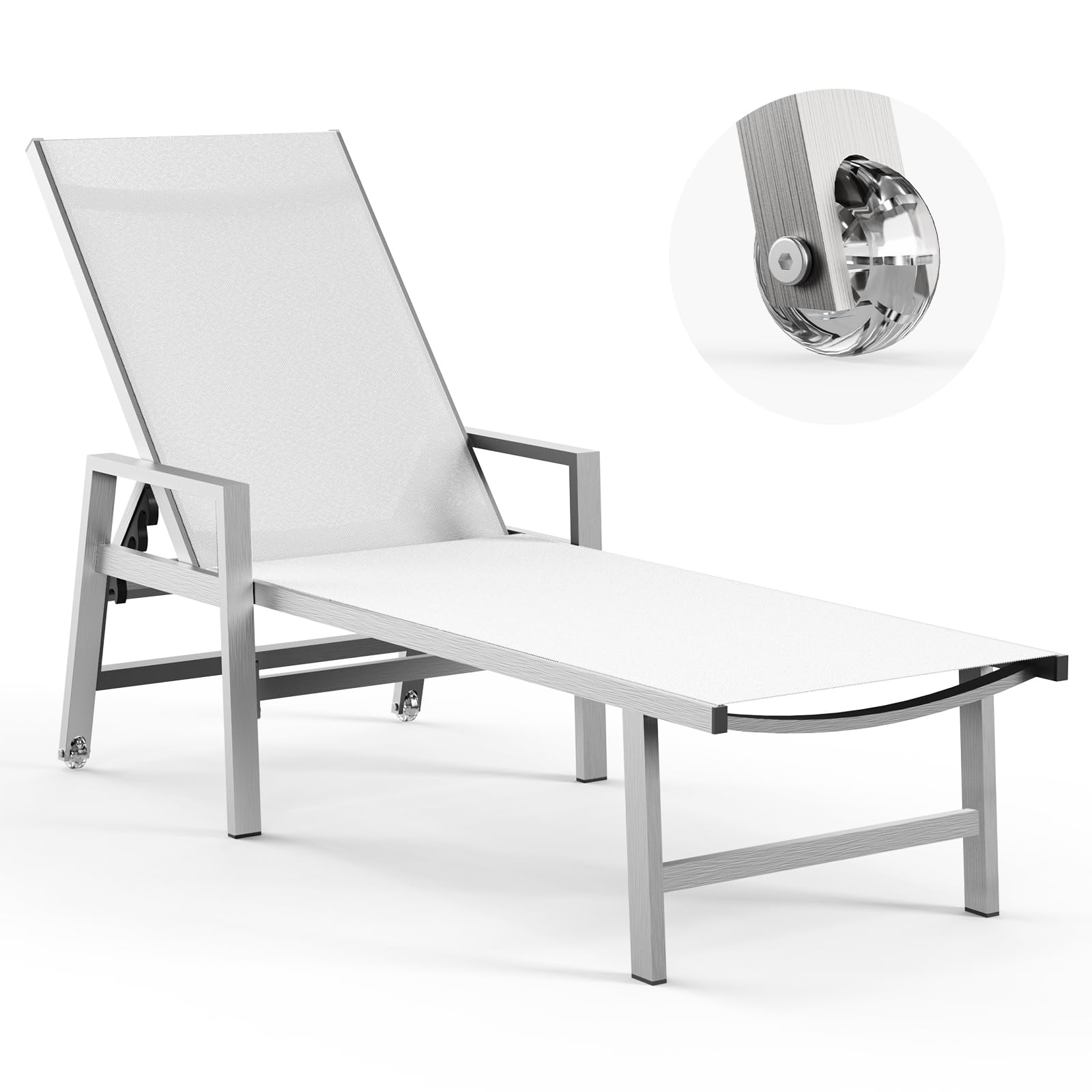 Aluminum Wheeled Adjustable Pool Patio Lounge Recliner Chair