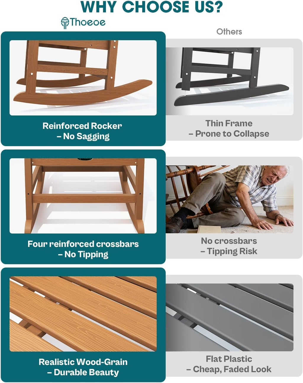 High Back HDPE Weatherproof Patio Rocking Chairs 2-Pack