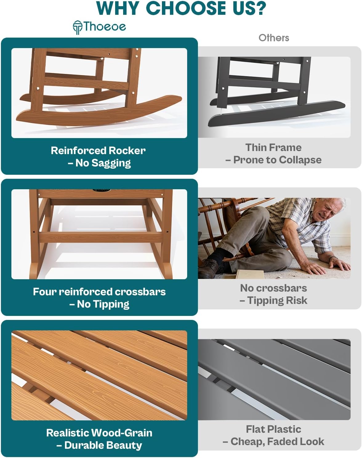 High Back HDPE Weatherproof Patio Rocking Chairs 2-Pack