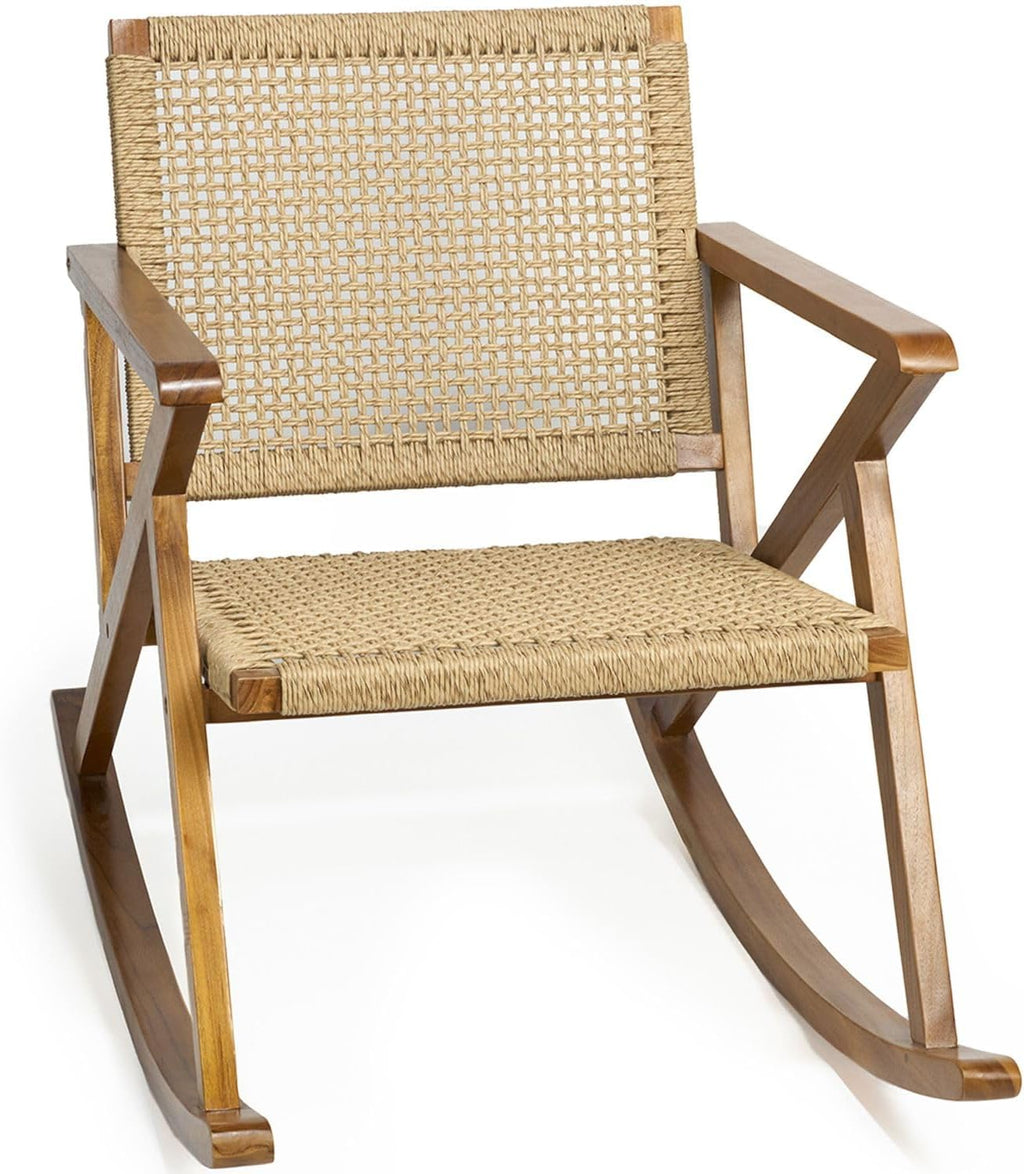 Durable Teak Rocker Rattan Seat Multi Scene Use
