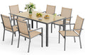 6 Seat Rectangular Dining Set Umbrella Hole Grey Brown