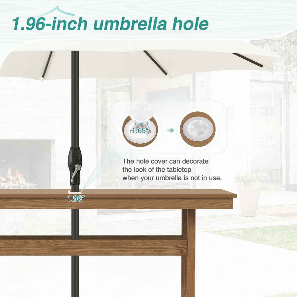 7pc Rectangular HDPS Dining Set Brown Umbrella Hole