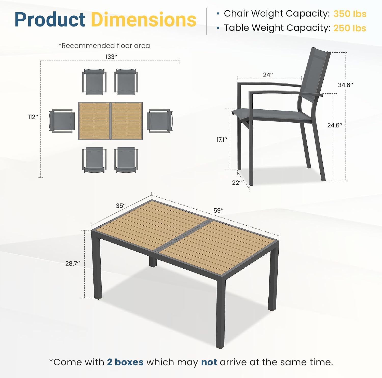 6 Seat Aluminum Table Metal Textilene Dining Set