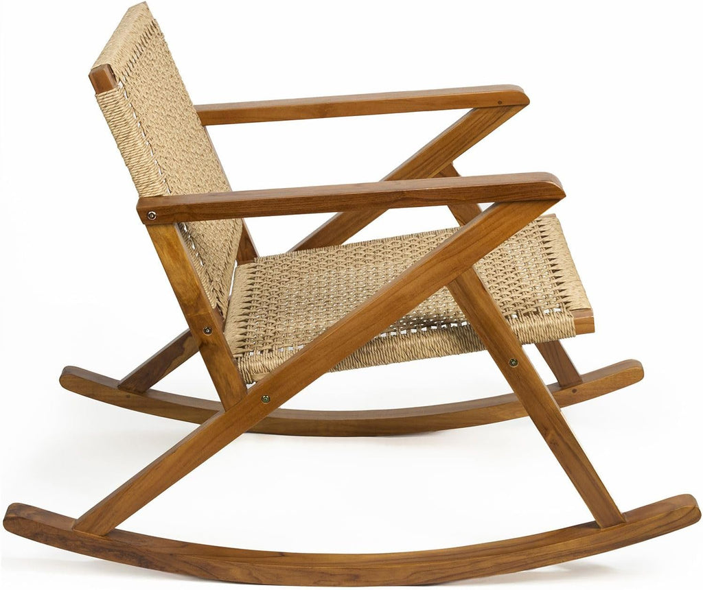 Durable Teak Rocker Rattan Seat Multi Scene Use