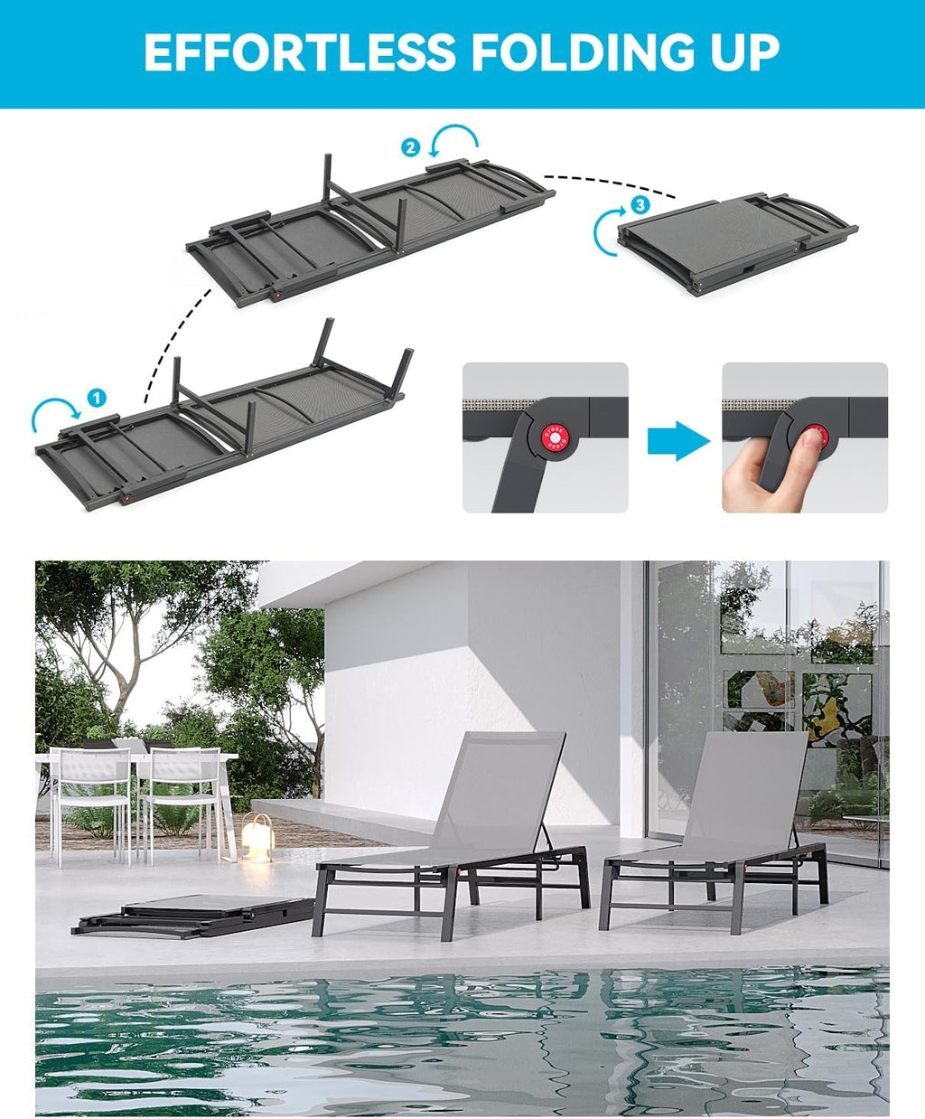 Foldable Aluminum Pool Adjustable Lounge Chair