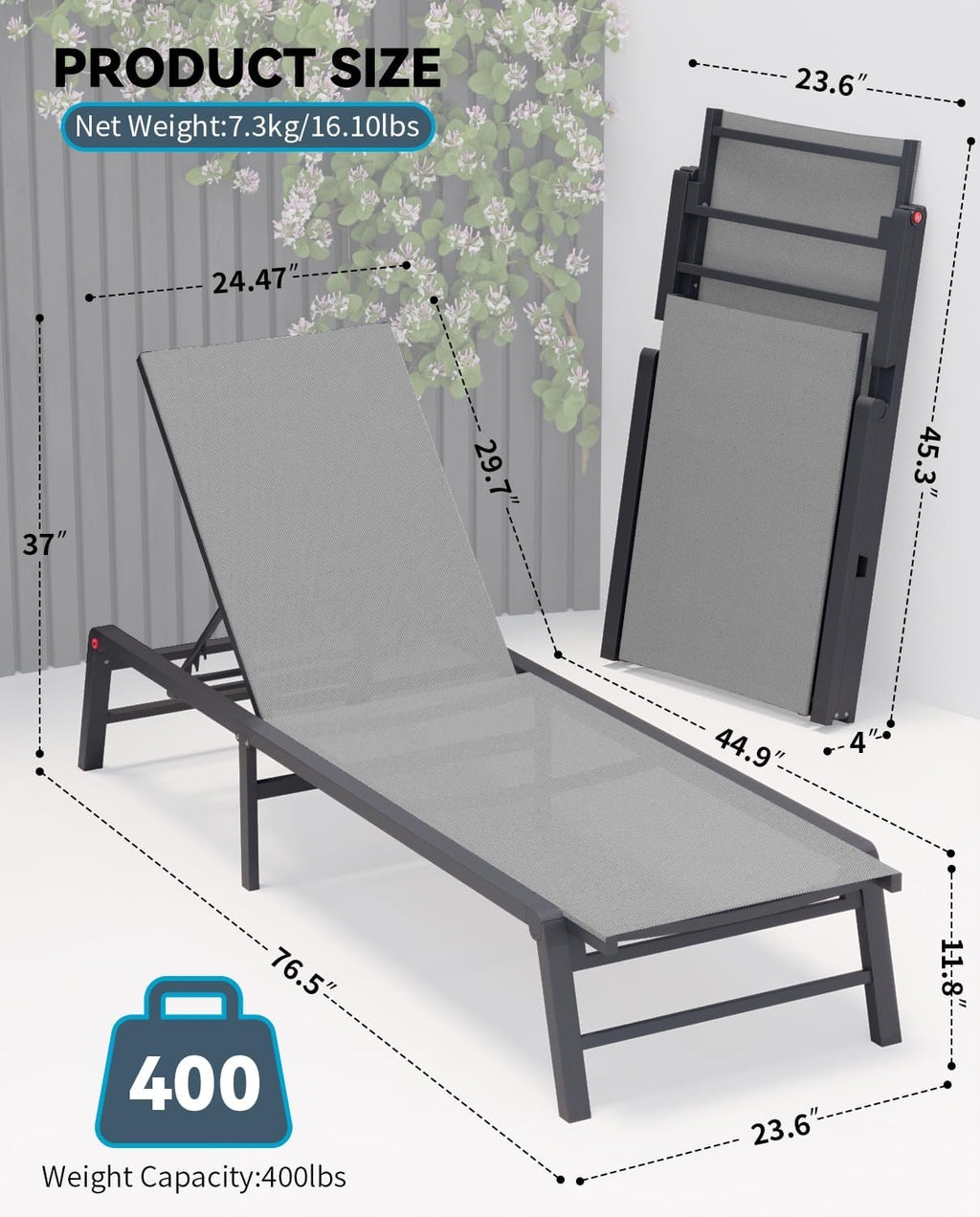 Foldable Aluminum Pool Adjustable Lounge Chair