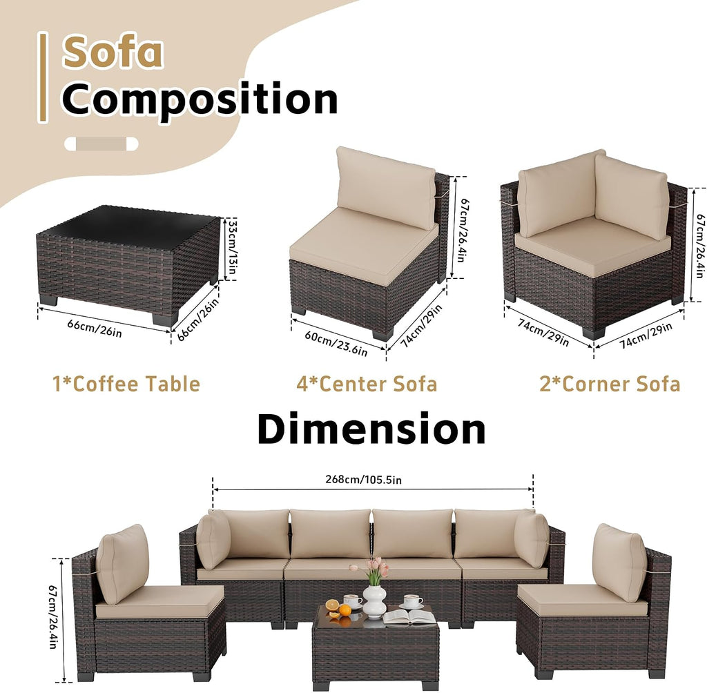 7pc Handwoven Rattan Sectional Patio Tea Table Set