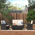 4pc Wicker Sectional Brown Khaki Cushion Table
