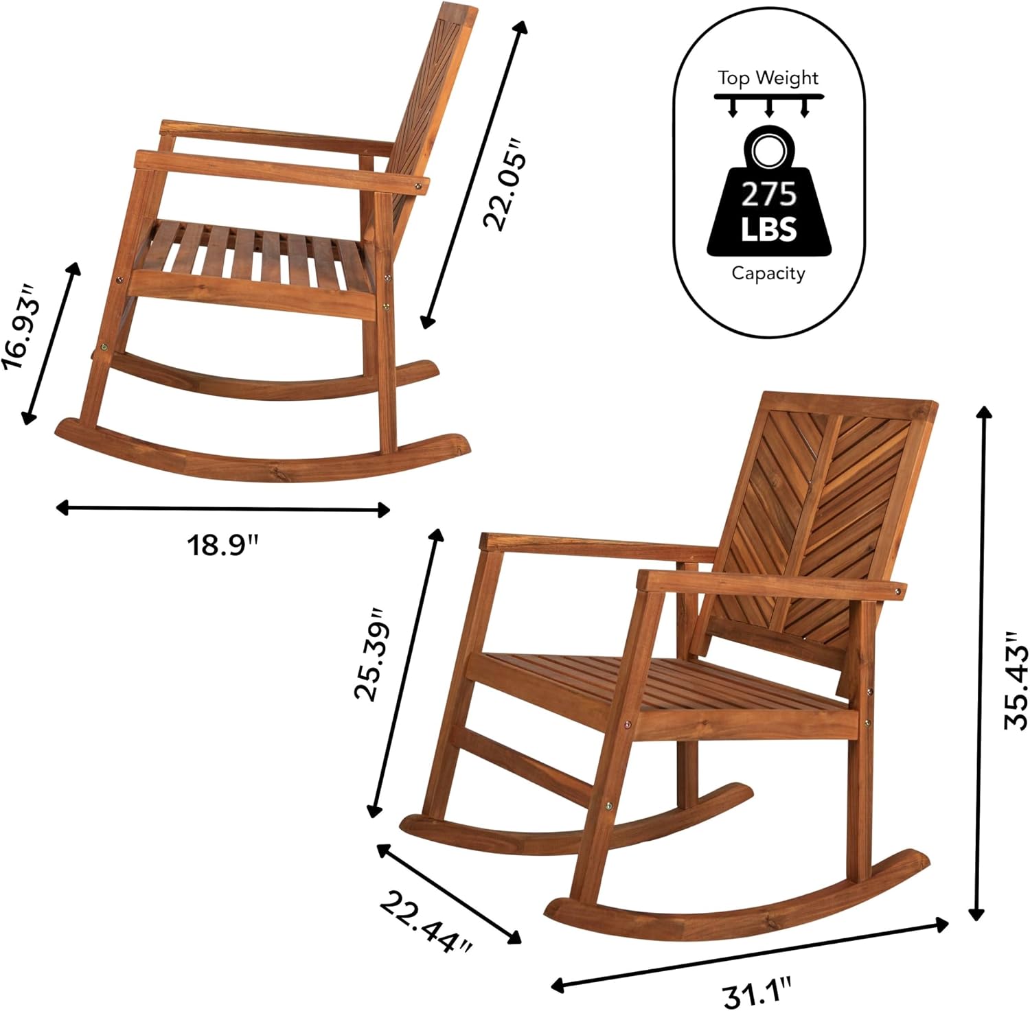 Acacia Wood Weatherproof Farmhouse Patio Rocking Chair