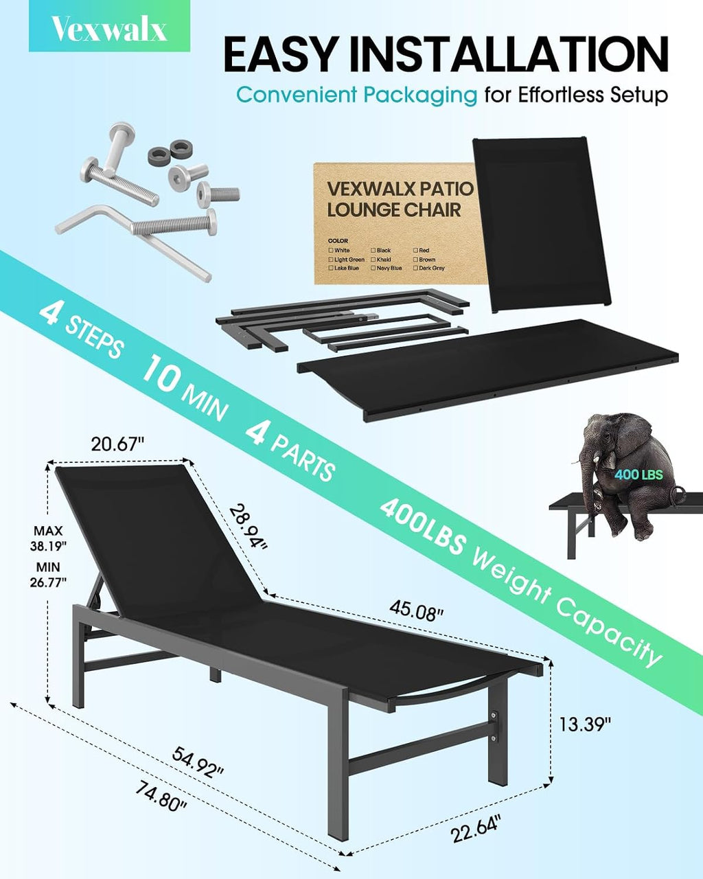 Aluminum 5-Position Patio Pool Chaise Lounge