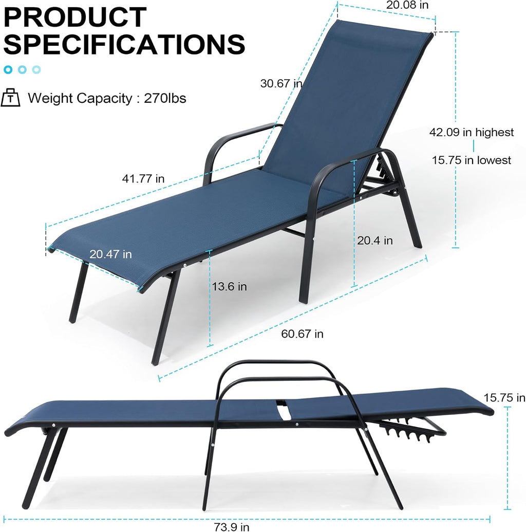 Adjustable Metal Pool Chaise Lounge Chair Set of Two