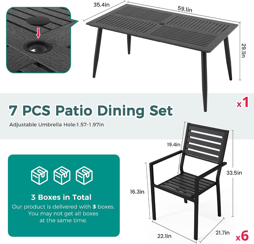 7pc HDPE Dining Set Stackable Iron Frame Chairs