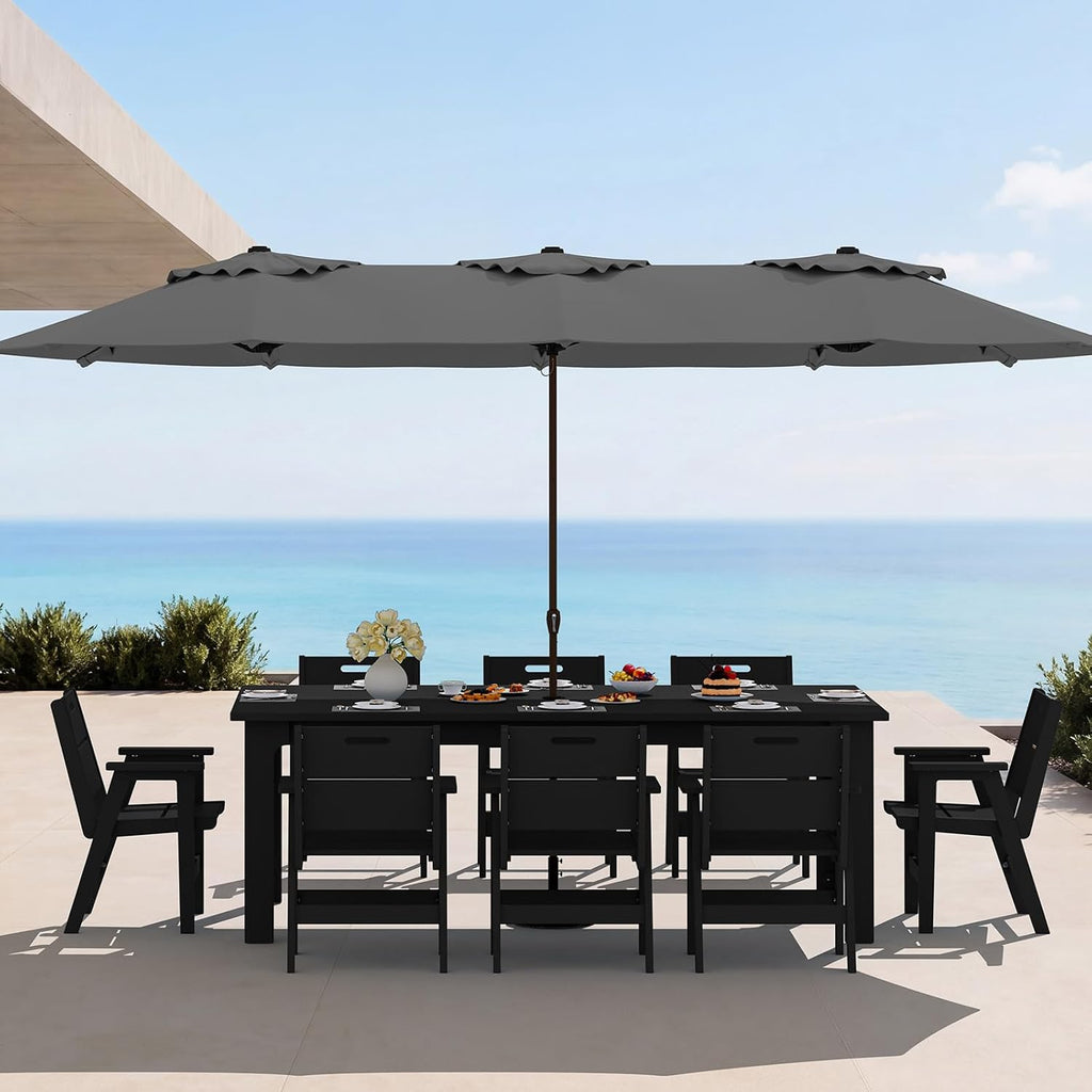 10pc HDPE Dining Set Black Eight Chairs Umbrella