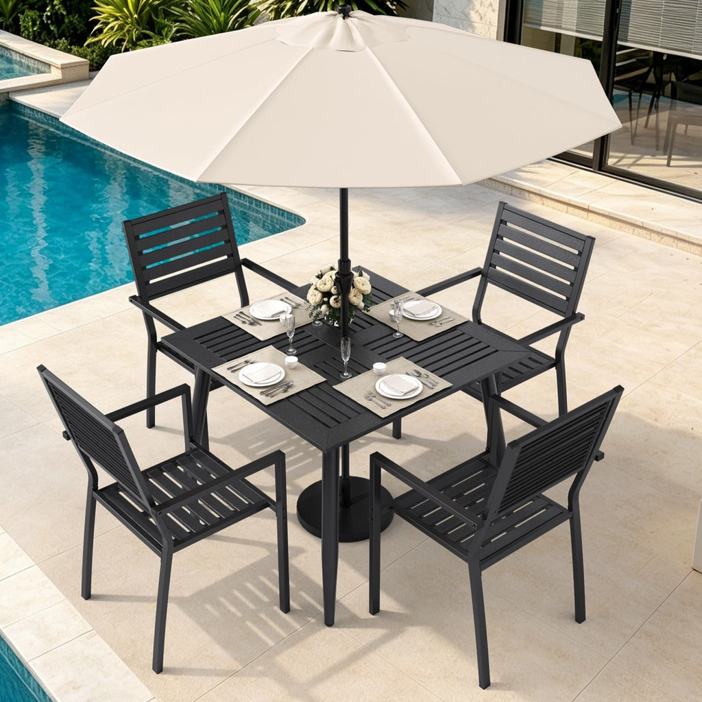 7pc HDPE Dining Set Stackable Iron Frame Chairs