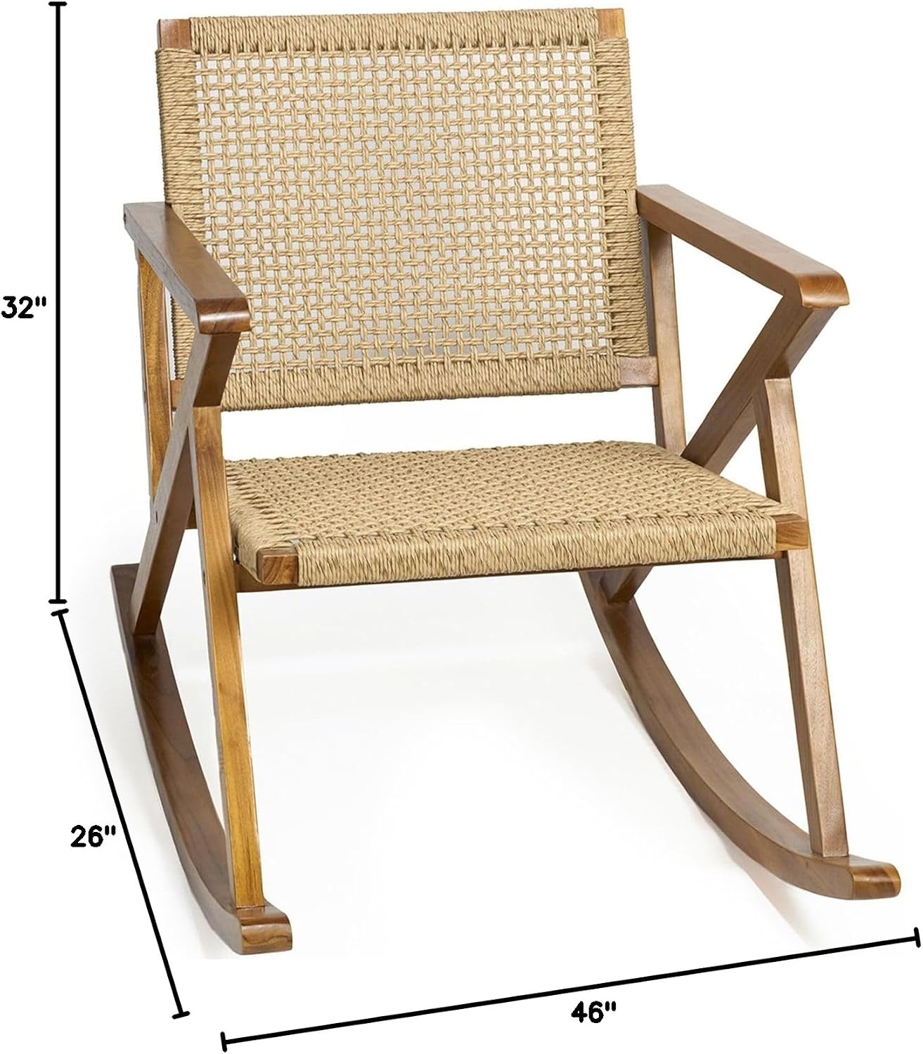 Durable Teak Rocker Rattan Seat Multi Scene Use