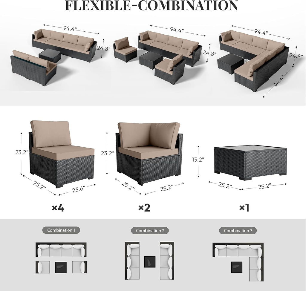 7 Piece Modular Wicker Sectional Patio Set