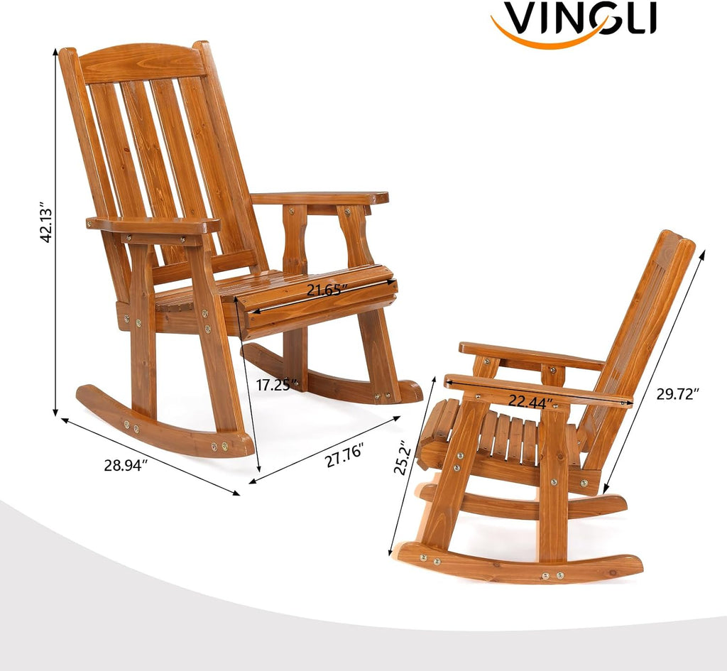 Heavy Duty Weatherproof High Back Wooden Patio Rocking Chair