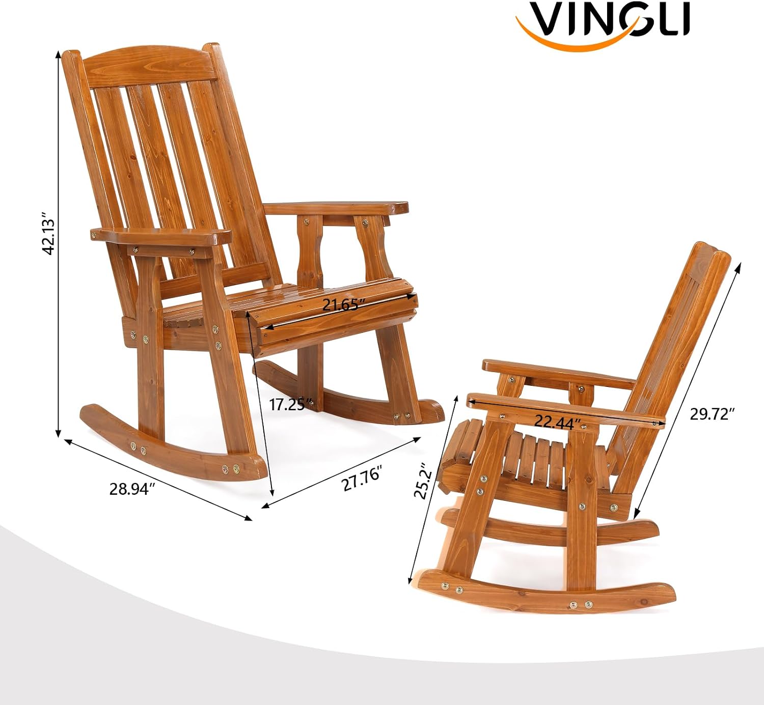 Heavy Duty Weatherproof High Back Wooden Patio Rocking Chair