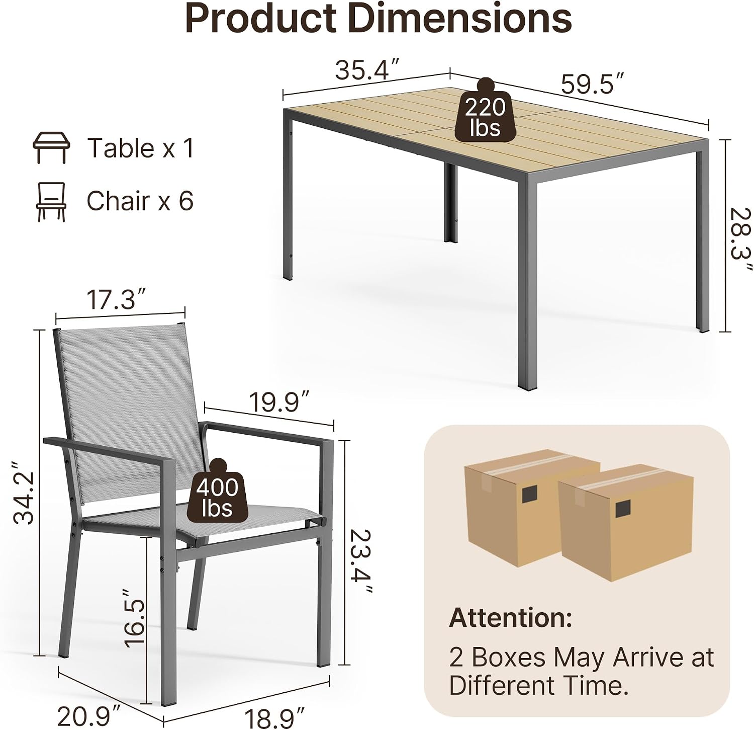 6 Seat Rectangular Dining Set Umbrella Hole Grey Brown