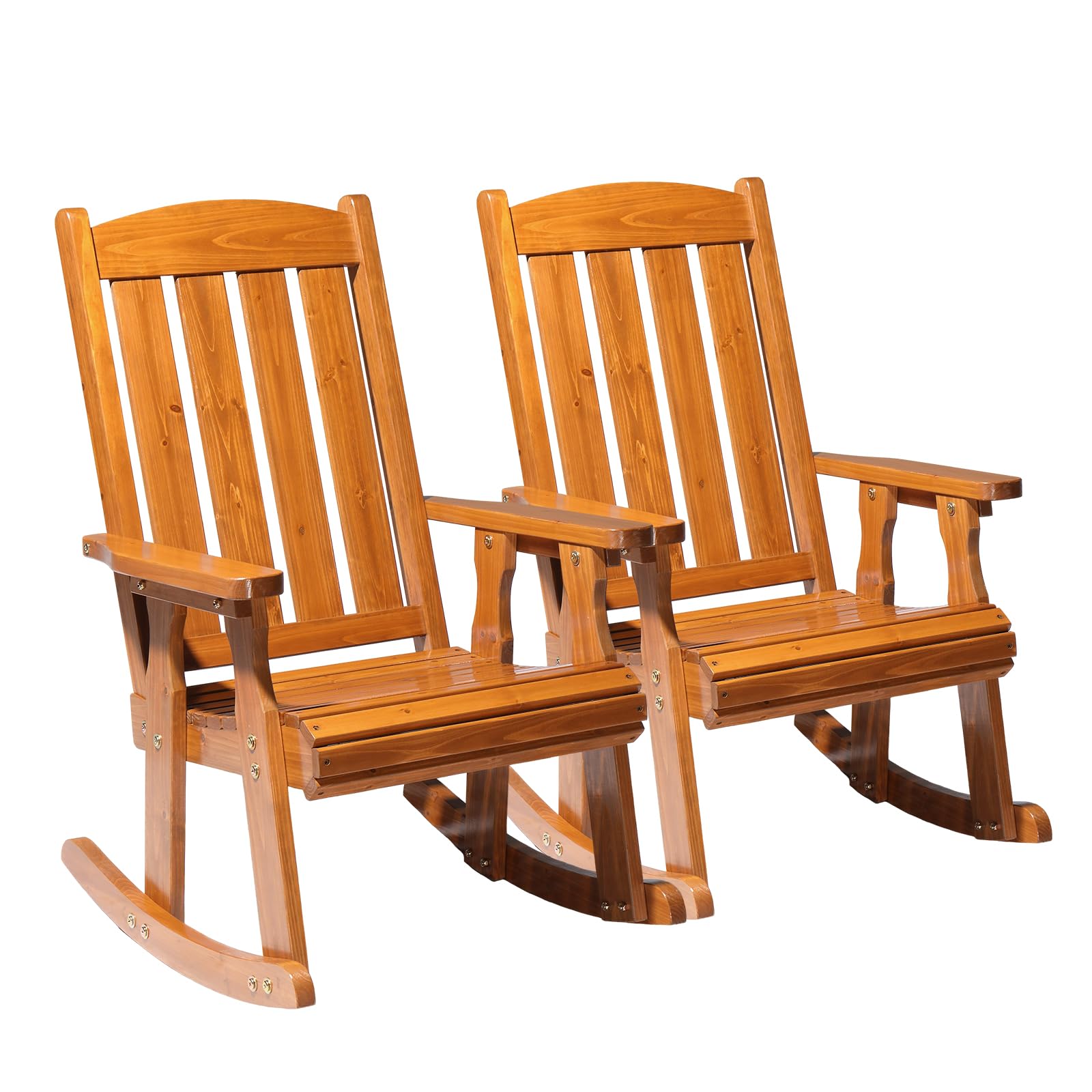Heavy Duty Weatherproof High Back Wooden Patio Rocking Chair