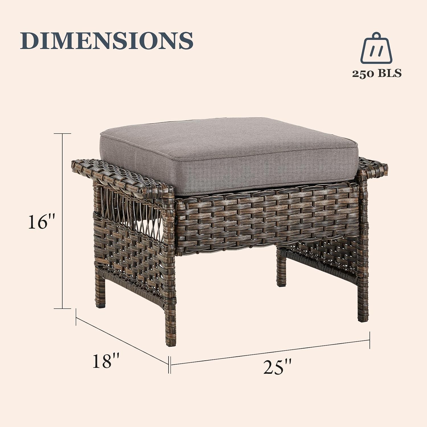 3pc Wicker Sofa Set Rattan Ottomans Grey Cushions