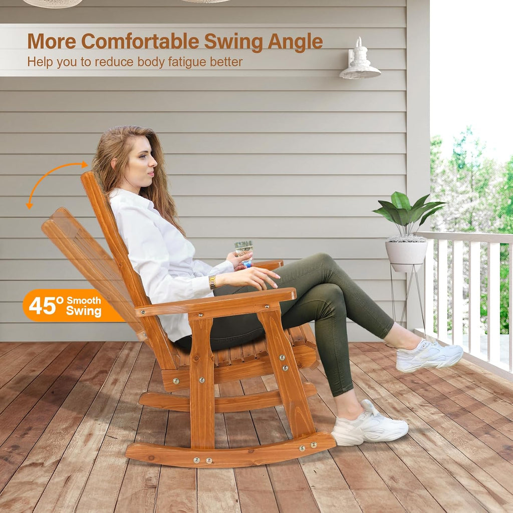 Heavy Duty Weatherproof High Back Wooden Patio Rocking Chair