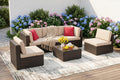 6pc PE Wicker Sectional Beige Coffee Table Patio Set