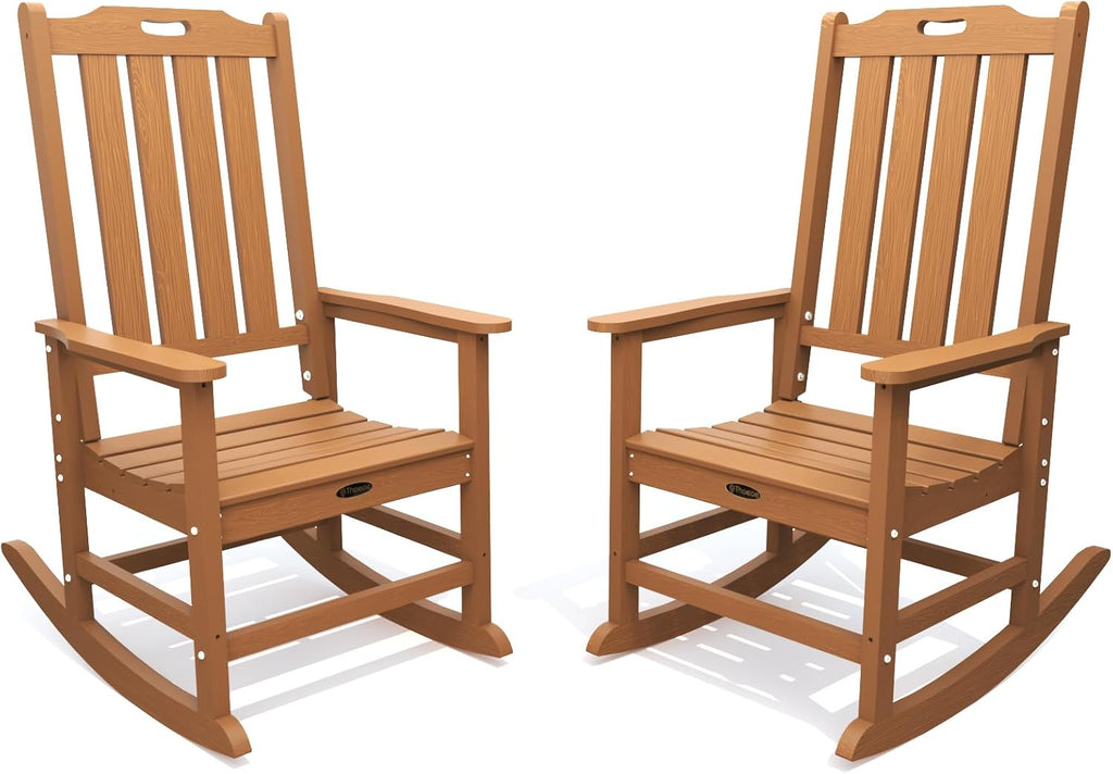 High Back HDPE Weatherproof Patio Rocking Chairs 2-Pack
