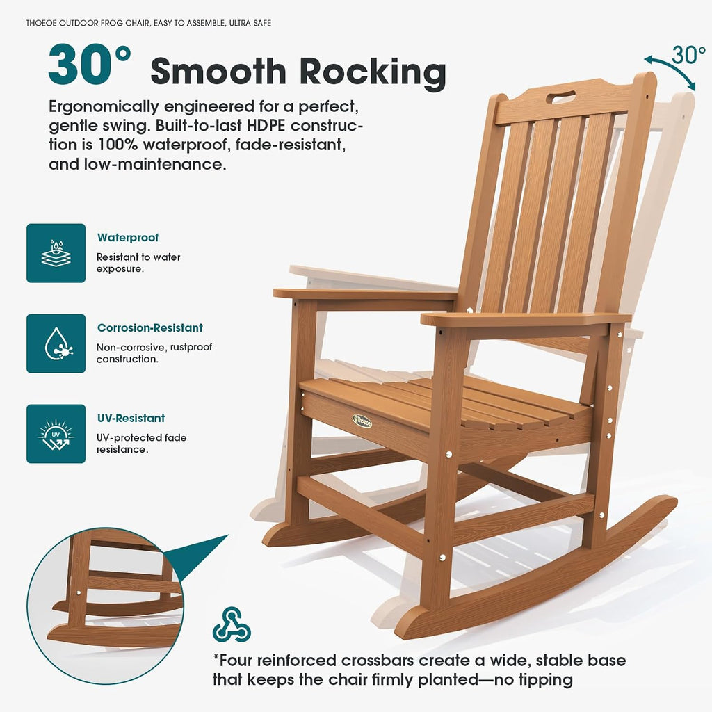 High Back HDPE Weatherproof Patio Rocking Chairs 2-Pack