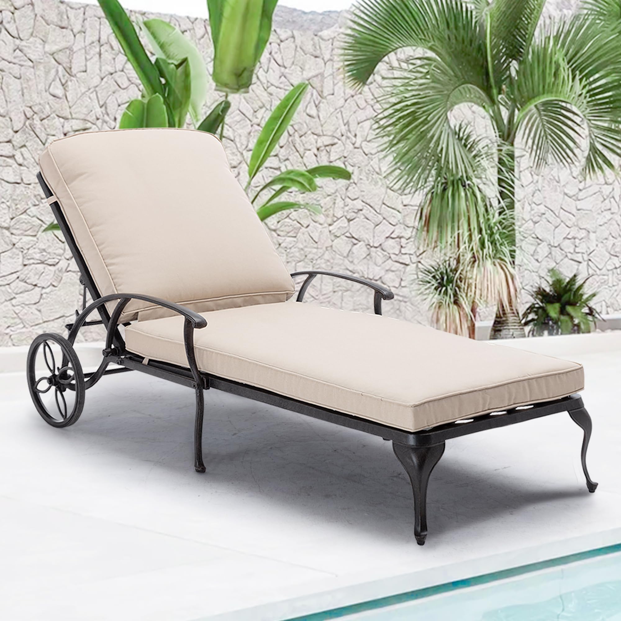 Cast Aluminum Wheeled Cushioned Pool Lounge Chair 2 Pack