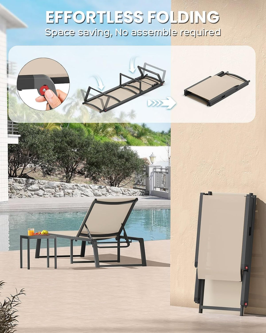 Foldable Aluminum Outdoor 5-Position Pool Chaise Lounge
